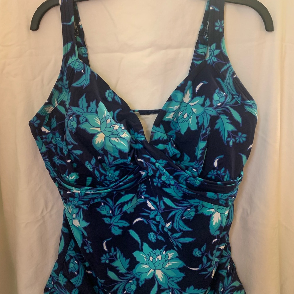 Lands End Floral Blue and Green Swimsuit